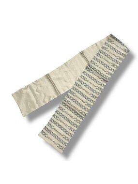 Chanel Vintage Shawl Silk Scarf Logo Chain Pattern Beige
